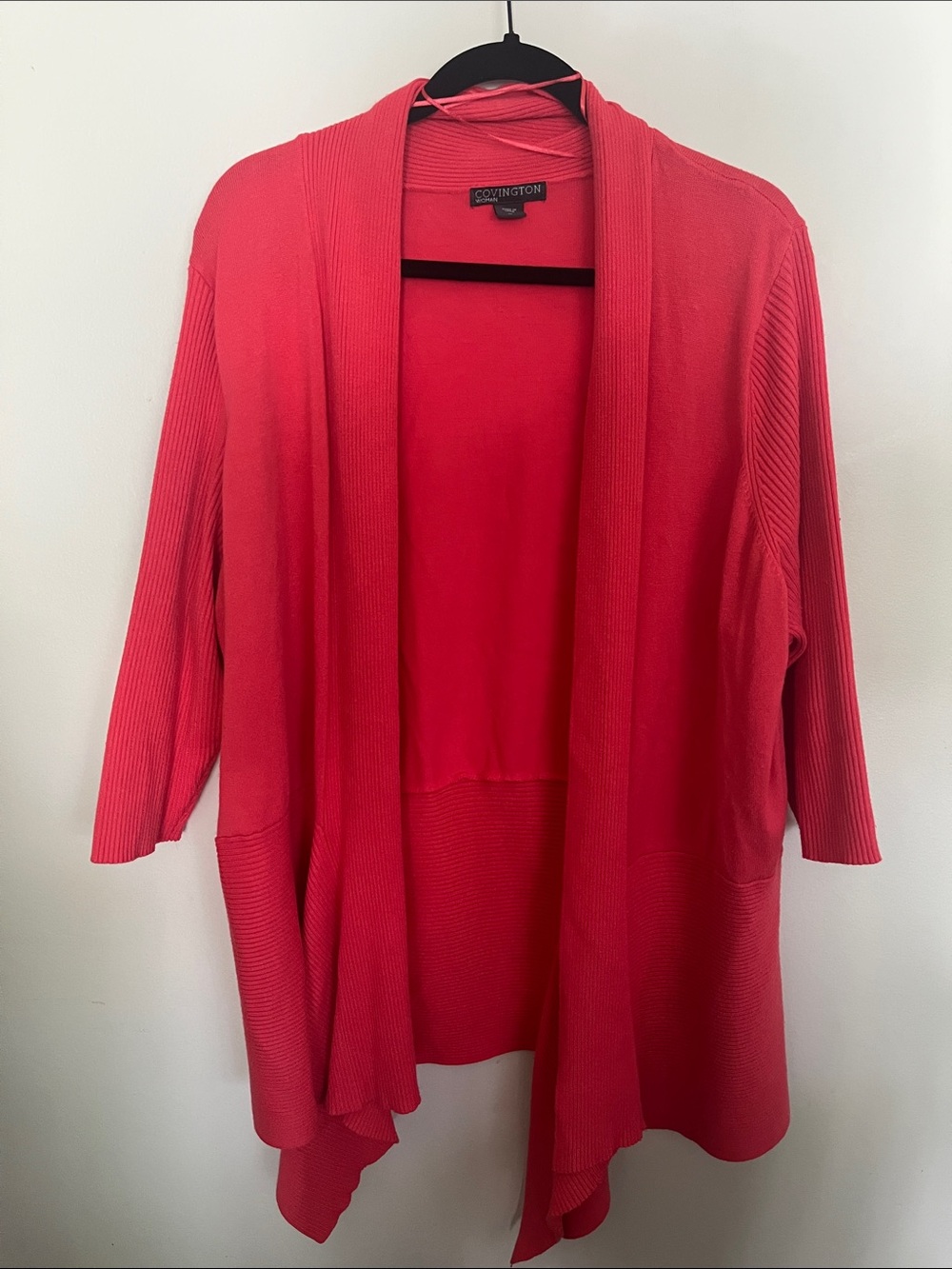 Covington Coral-Red Open Drape Women's Cardigan
